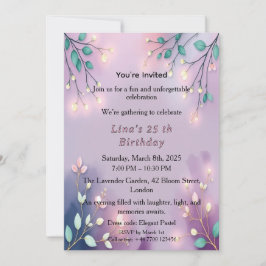 Convites Elegant Lavender Glow Fairy Lights Birthday Party