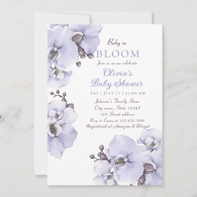 Convites Elegant Lavender Orchid Baby Shower Invitation (Frente)