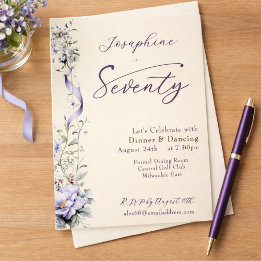 Convites Elegant Lavender Wildflower Script 70th Birthday