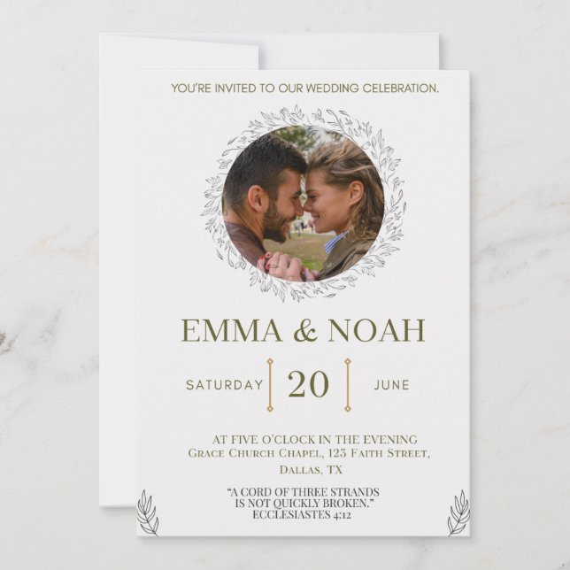 Convites Elegant Leaf Arch Wedding Invitation with Ecclesia (Frente)