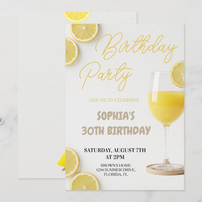 Convites Elegant Lemon-Inspired Birthday (Frente/Verso)