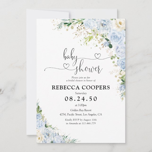 Convites Elegant Light Blue Baby Shower Invitation (Frente)