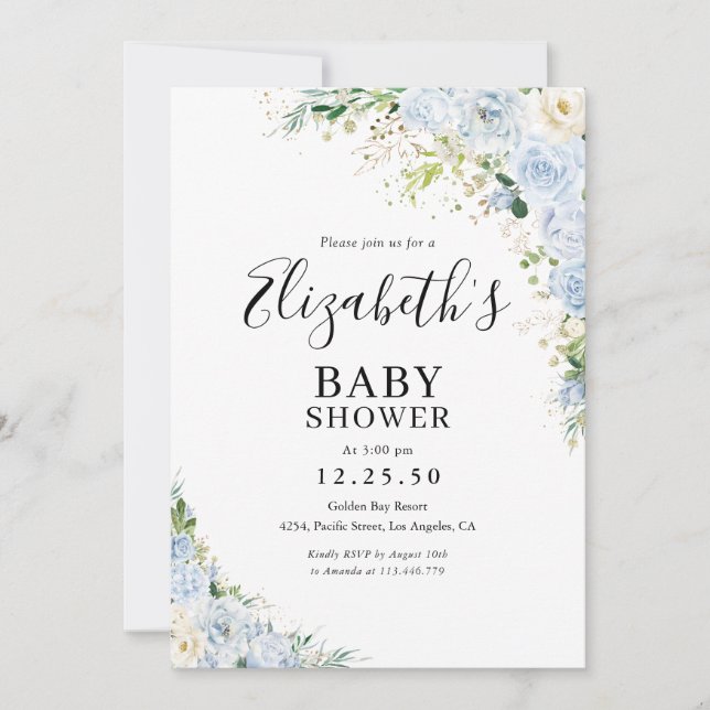 Convites Elegant Light Blue Baby Shower Invitation (Frente)