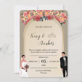 Convites Elegant Light Gold with Floral Wedding Invitation