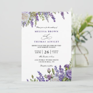 Convites Elegant Light Purple Lavender QR Code Wedding