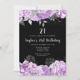 Convites Elegant Lilac and Silver Flowers Birthday Party
