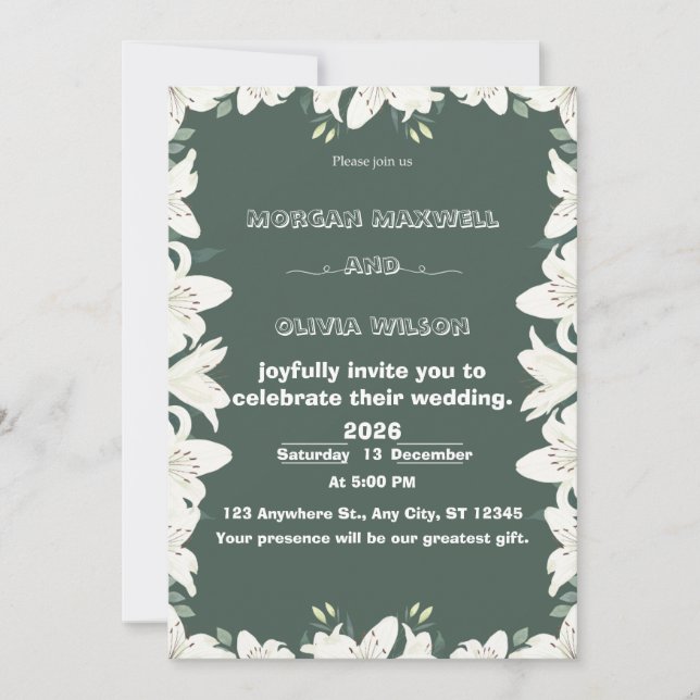 Convites Elegant Lily Border Wedding Invitation  (Frente)
