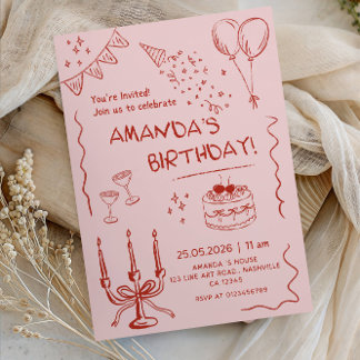 Convites Elegant Line Art Girl’s Birthday Party-