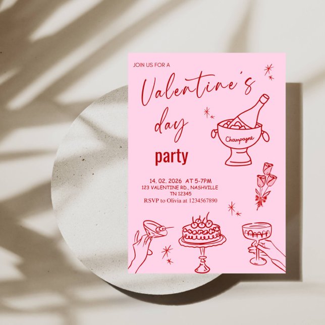 Convites Elegant Line Art Valentine’s Day Party (Criador carregado)