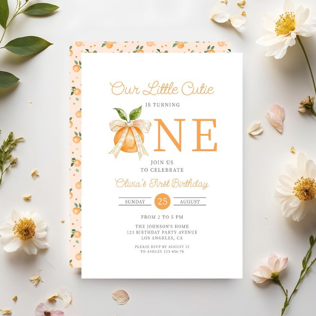 Convites Elegant Little Cutie Orange Citrus 1st Birthday (Elegant Little Cutie Orange Citrus 1st Birthday Invitation)