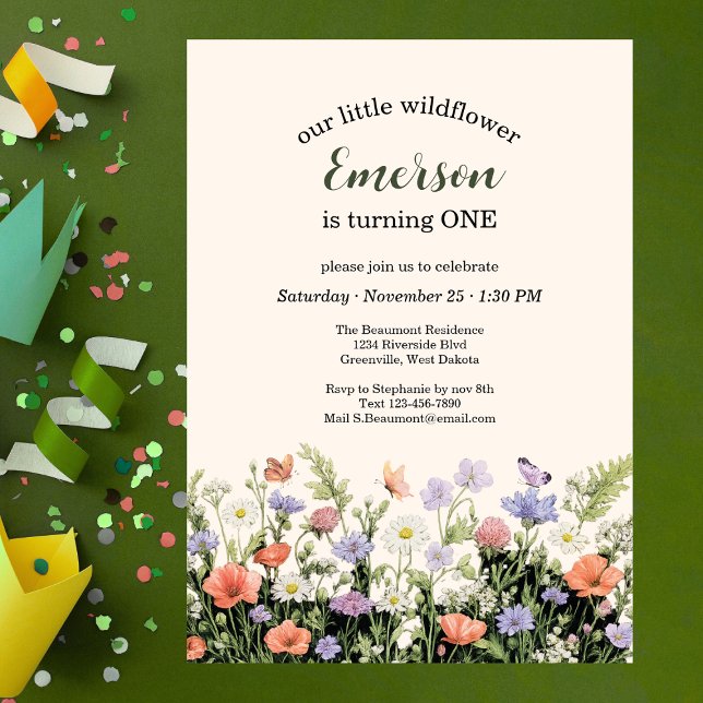 Convites Elegant Little Wildflower 1st Birthday Party (Criador carregado)