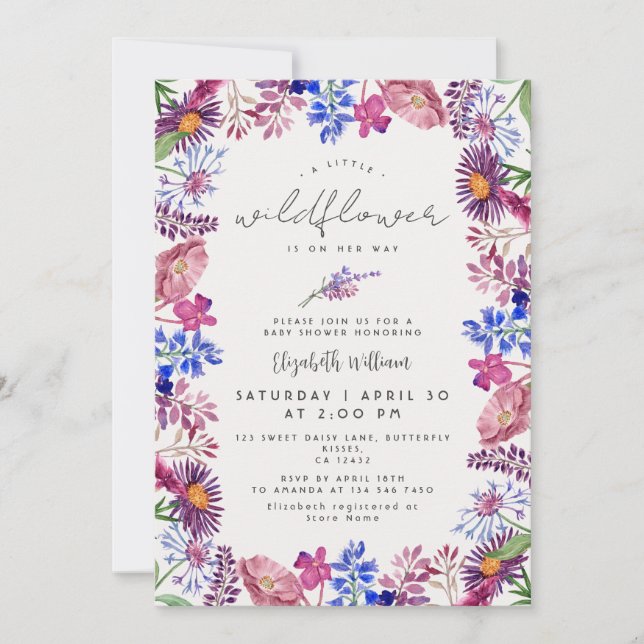 Convites Elegant Little Wildflower Watercolor Baby Shower (Frente)