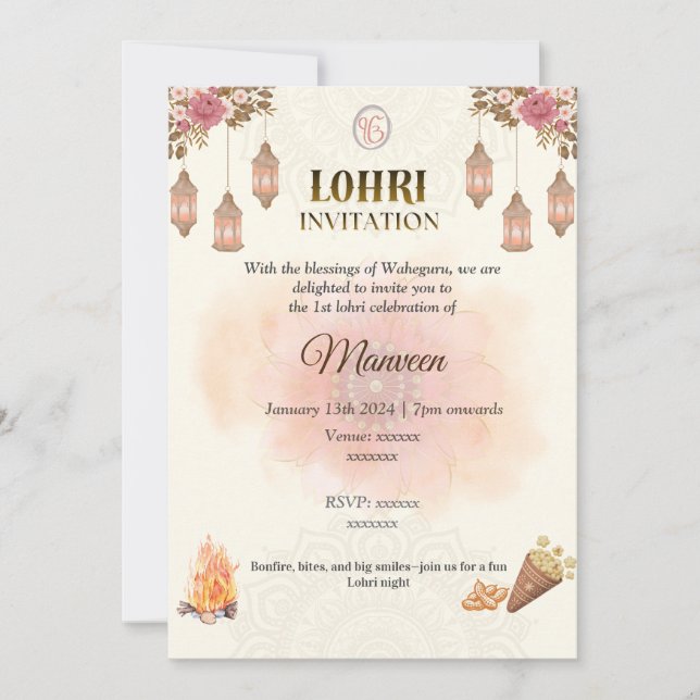 Convites Elegant Lohri Invitation- Pastel, Minimalistic (Frente)