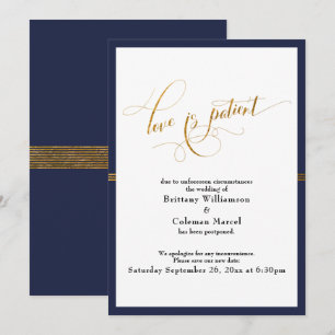 Convites Elegant Love é Paciente Navy & Gold Stripe Card