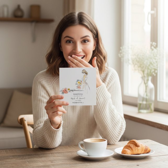 Convites Elegant Maid of Honor Proposal Floral Sketch (Criador carregado)