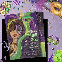 Convites Elegant Mardi Gras Masquerade Hand-drawn Portrait