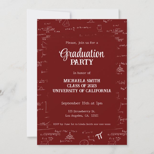 Convites Elegant Maroon Hand-Lettering Math Graduation (Frente)