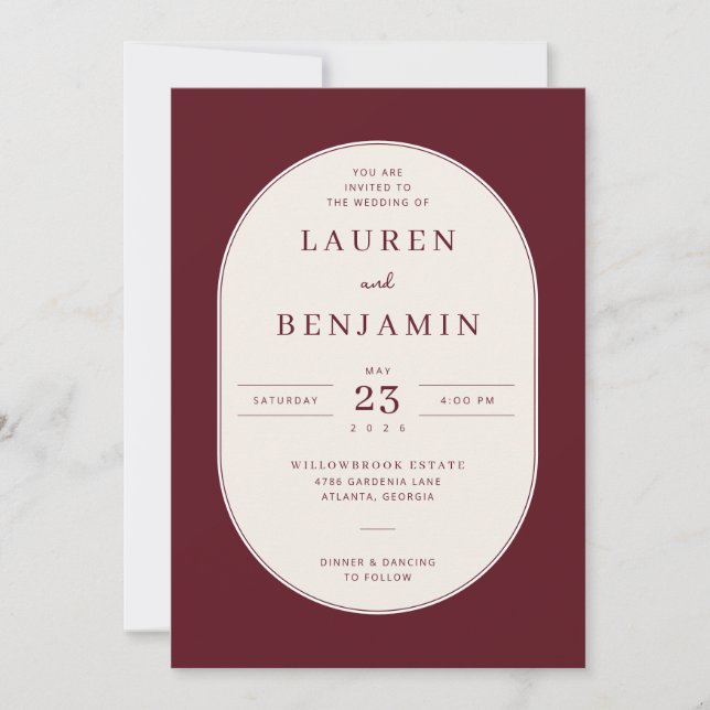 Convites Elegant Maroon Serif Wedding Invitation (Frente)