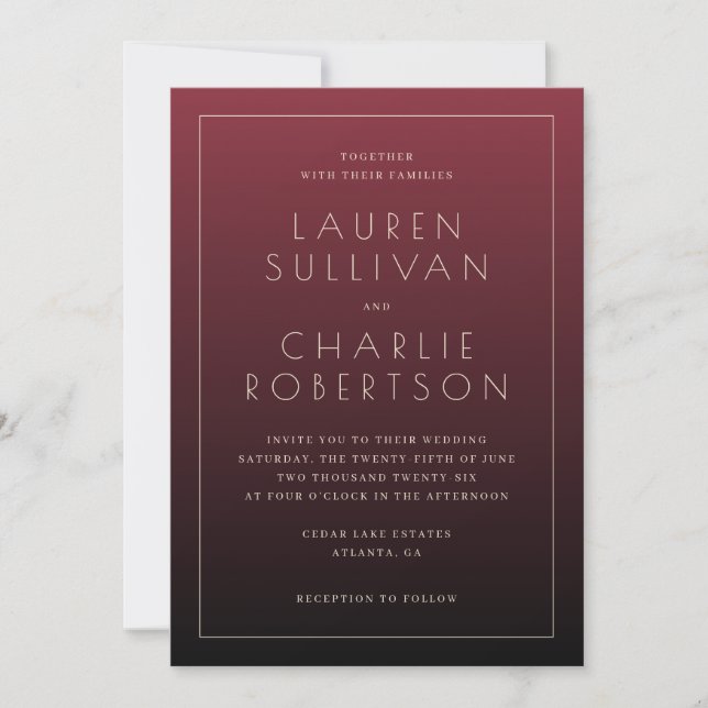 Convites Elegant Maroon Wedding Invitation (Frente)