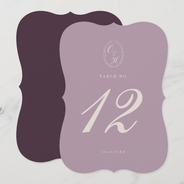 Convites Elegant Mauve Plum Die Cut Table Number (Frente/Verso)