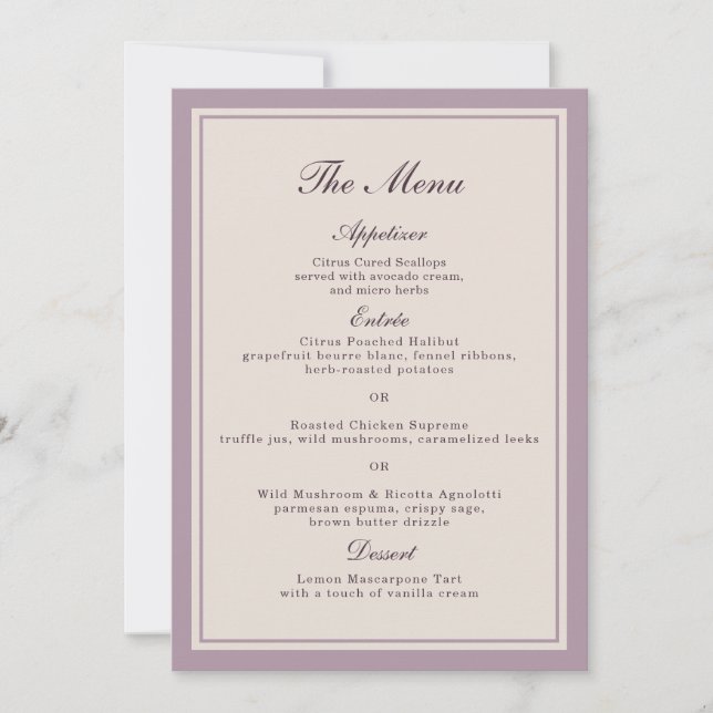 Convites Elegant Mauve Plum Wedding Menu Card (Frente)
