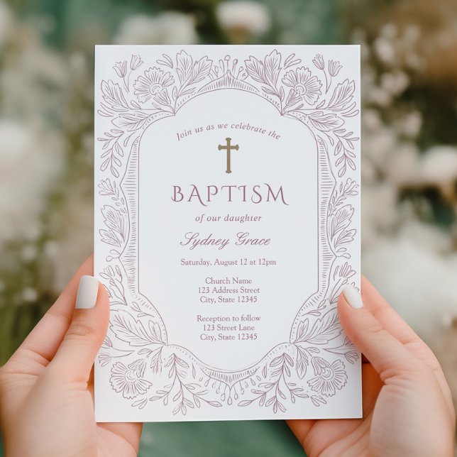 Convites Elegant Mauve Traditional Baptism Invitation (Criador carregado)