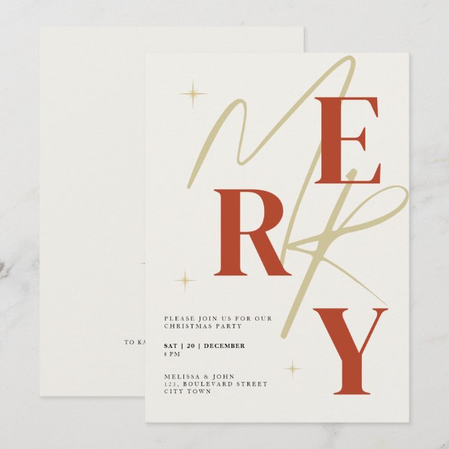 Convites Elegant Merry Christmas Invitation Typography (Frente/Verso)