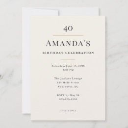 Convites Elegant Minimal 40th Birthday Celebration