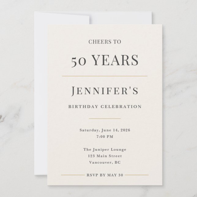 Convites Elegant Minimal 50th Birthday Celebration (Frente)