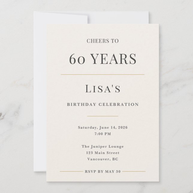 Convites Elegant Minimal 60th Birthday Celebration (Frente)