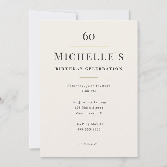 Convites Elegant Minimal 60th Birthday Celebration (Frente)