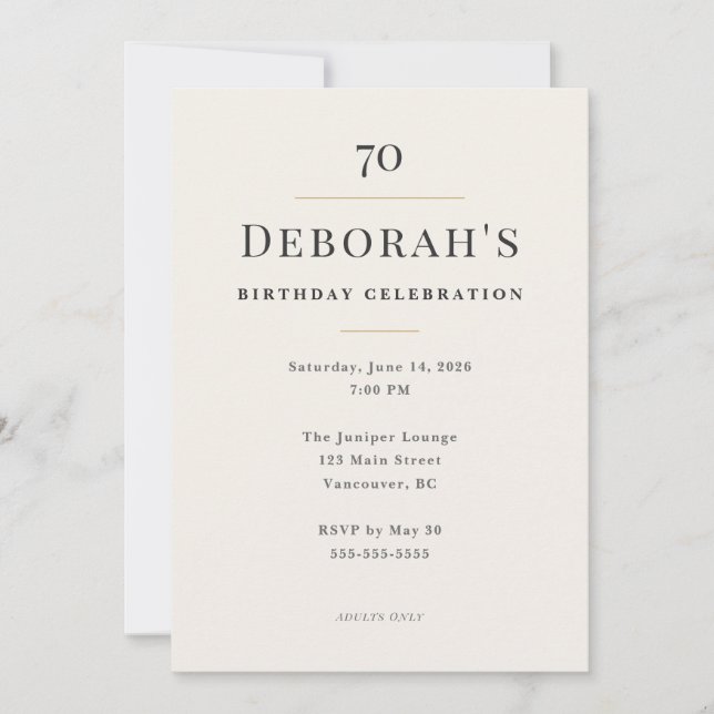 Convites Elegant Minimal 70th Birthday Celebration (Frente)