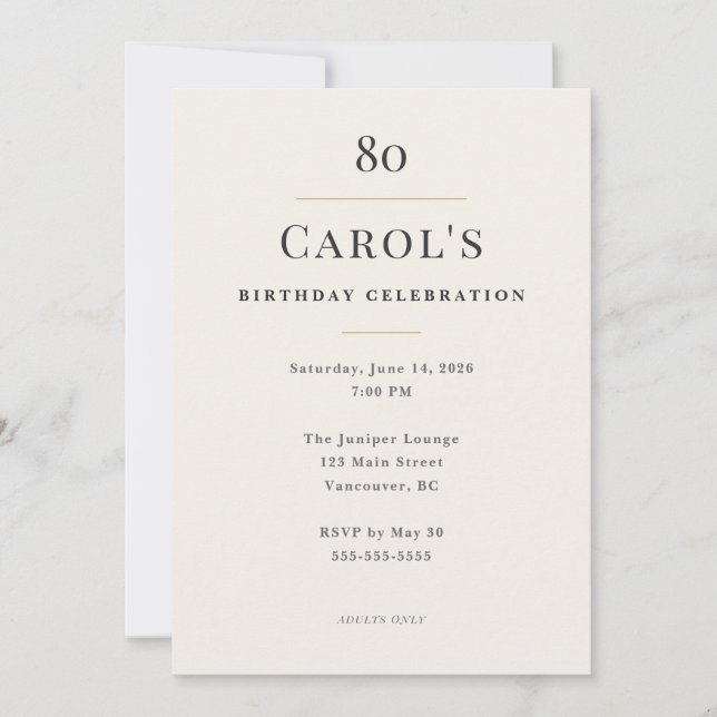 Convites Elegant Minimal 80th Birthday Celebration (Frente)