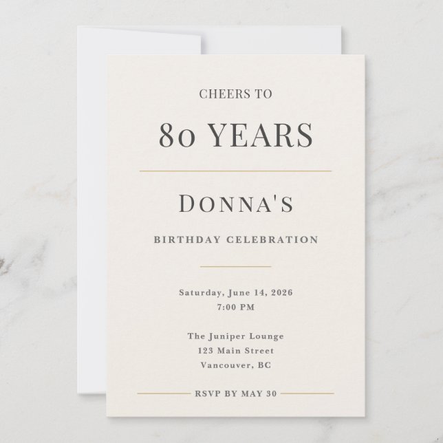 Convites Elegant Minimal 80th Birthday Celebration (Frente)