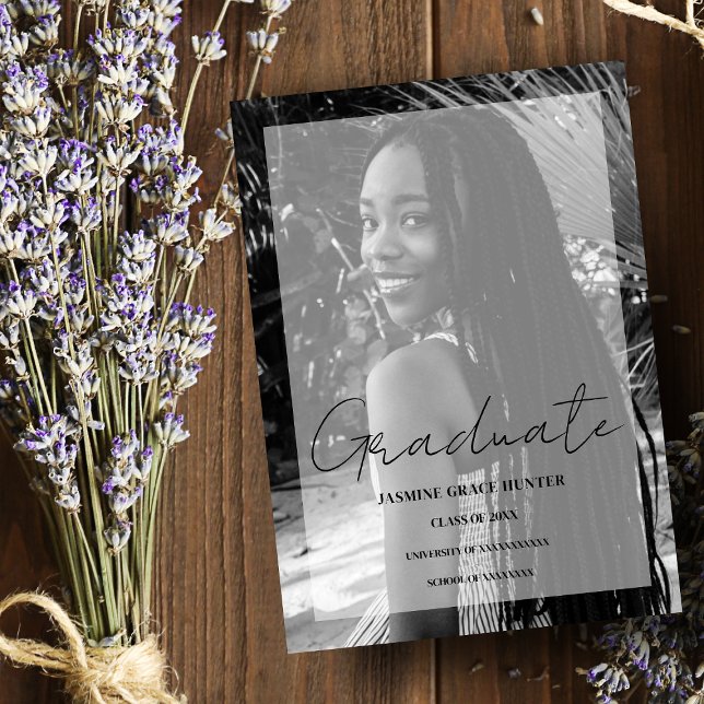 Convites Elegant Minimal Black & White Photo Graduation (Criador carregado)