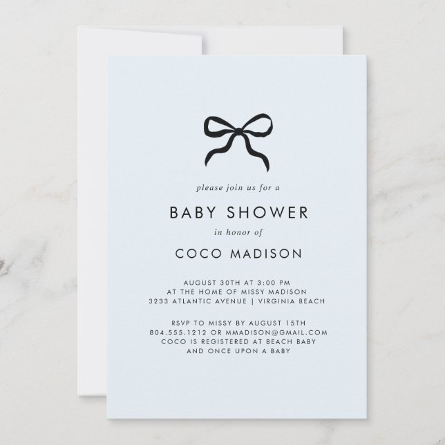 Convites Elegant Minimal Bow Boy Baby Shower Invitation (Frente)