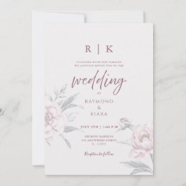 Convites Elegant Minimal Dusky Pink Peony Floral Wedding