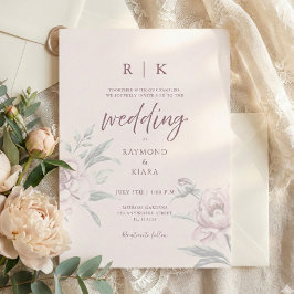 Convites Elegant Minimal Dusky Pink Peony Floral Wedding 