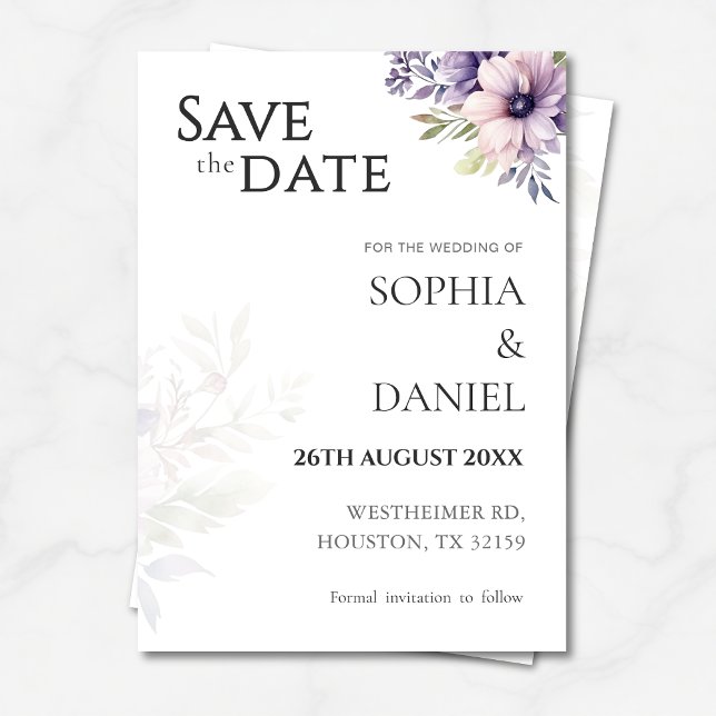 Convites Elegant Minimal Floral Save the Date Card  (Criador carregado)