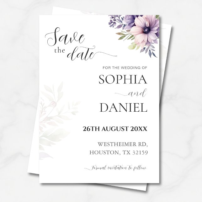 Convites Elegant Minimal Floral Save the Date Card  (Criador carregado)