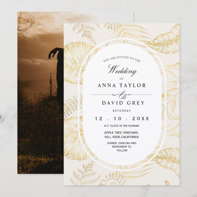 Convites Elegant Minimal Ivory Flora Wedding  (Frente/Verso)