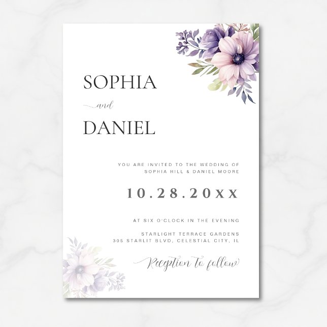 Convites Elegant Minimal Lavender Floral Wedding Invitation (Criador carregado)