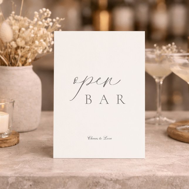 Convites Elegant Minimal Open Bar Wedding Sign (Criador carregado)