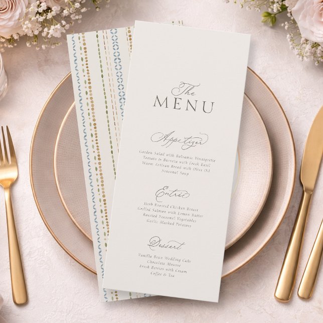Convites Elegant Minimal Wedding Menu Card with Pattern (Criador carregado)