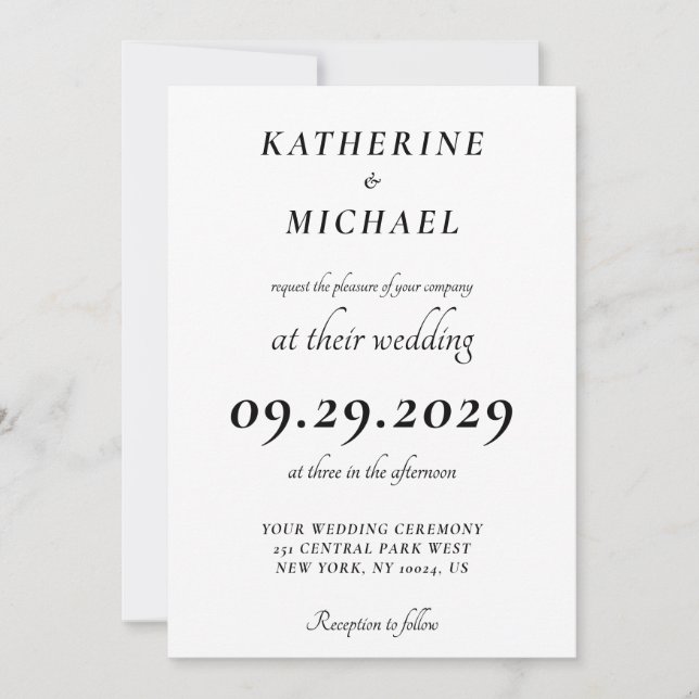 Convites Elegant Minimal White Wedding Invitations (Frente)