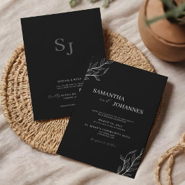 Convites Elegant Minimalist Black Rustic Floral QR Wedding
