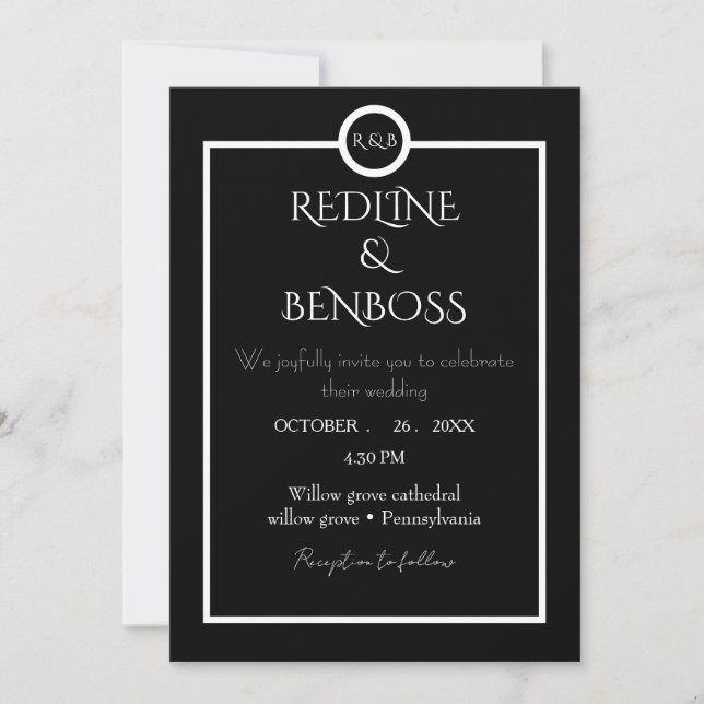 Convites Elegant Minimalist  Black & White Wedding  Invitat (Frente)