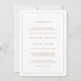 Convites Elegant Minimalist Border Gold Islamic Wedding