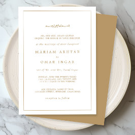 Convites Elegant Minimalist Border Gold Muslim Wedding