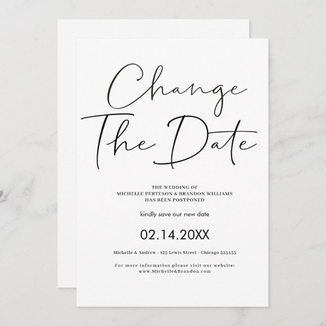 Convites Elegant Minimalist Calligraphy Change The Date (Frente/Verso)
